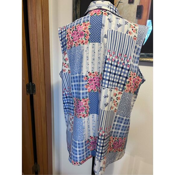 Crazy Horse by Liz Claiborne Sleeveless Button Up Floral Print Blouse Size XL - Picture 5 of 8